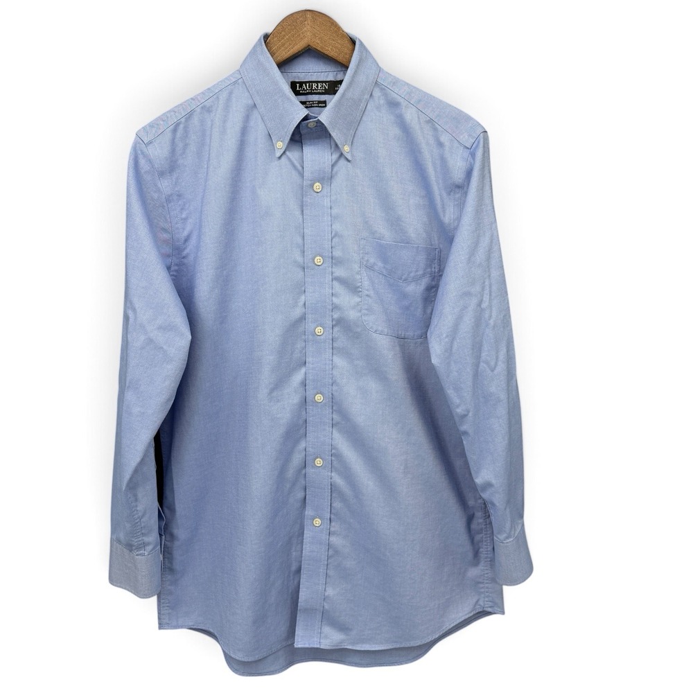 Lauren Ralph Lauren Blue Slim Fit Stretch Non Iron Button Down Shirt 16 34/35